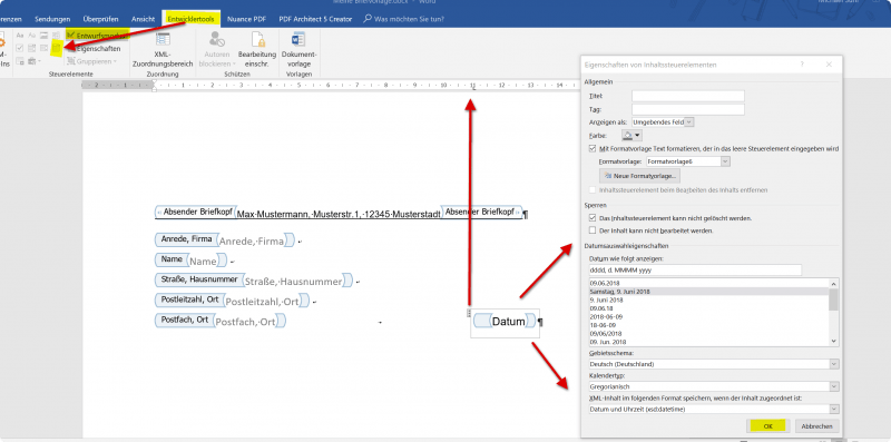 10. Steuerelement Datumsfeld in Word