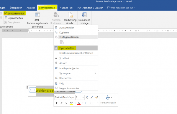 4. Entwurfsmodus-Entwicklertools-Word 4. Entwurfsmodus-Entwicklertools-Word