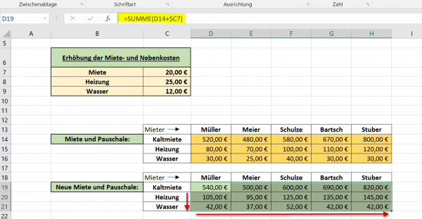 Gemischte Bezüge in Excel Abb.2