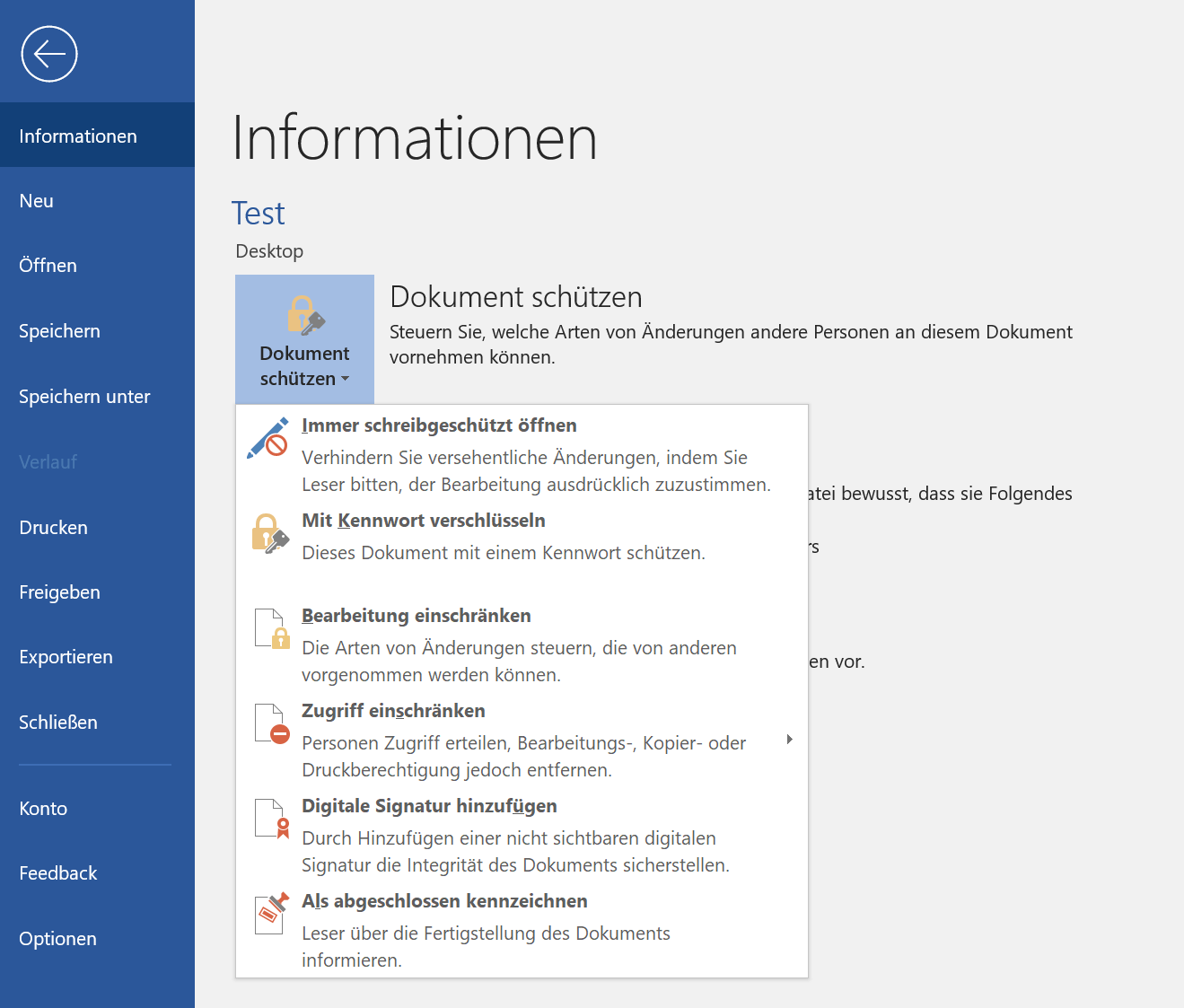 Word 2019 Dokumentenschutz