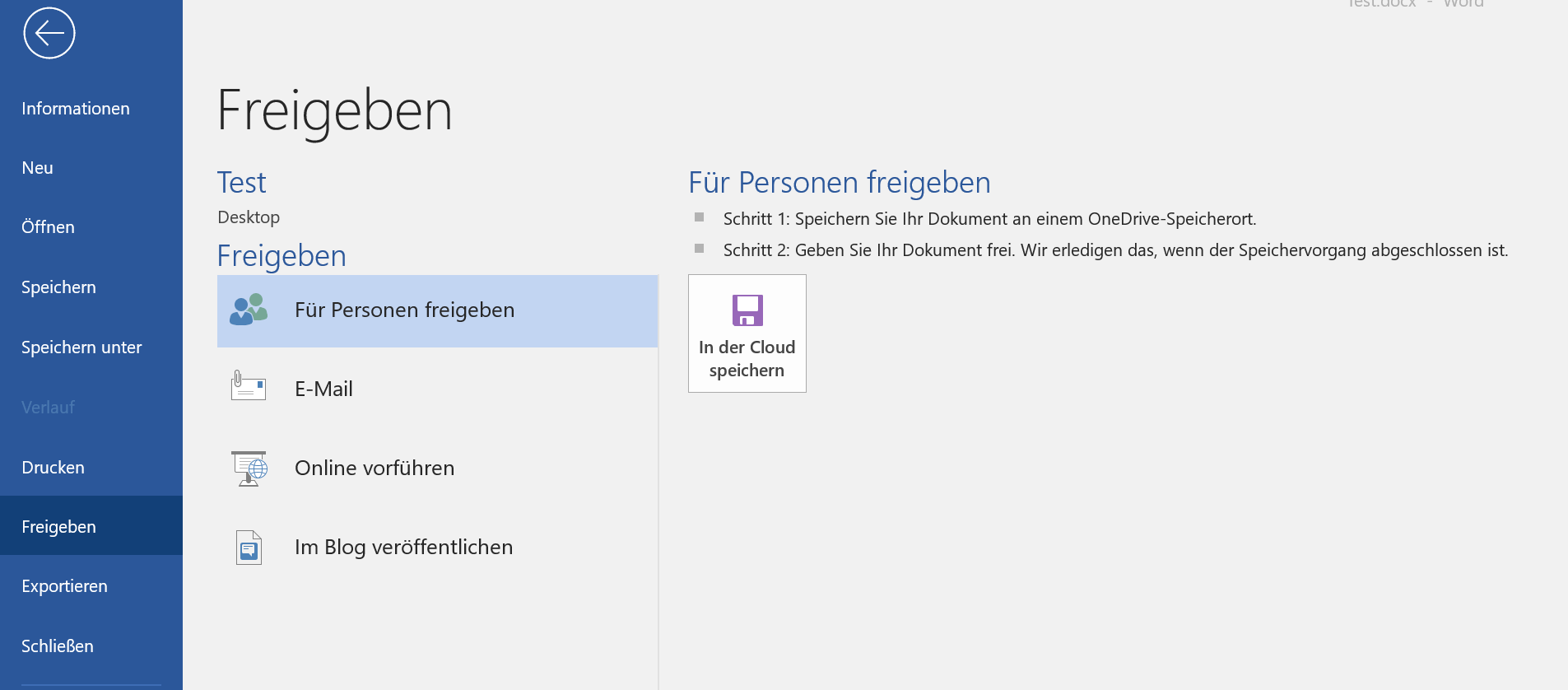 Word 2019 Dateifreigabe