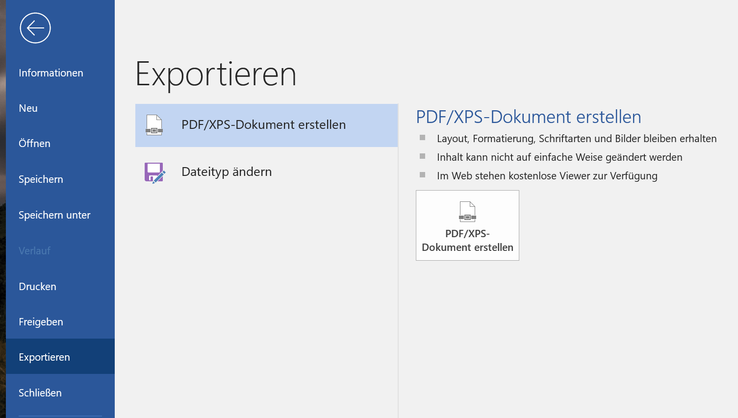 Word 2019 Datei exportieren