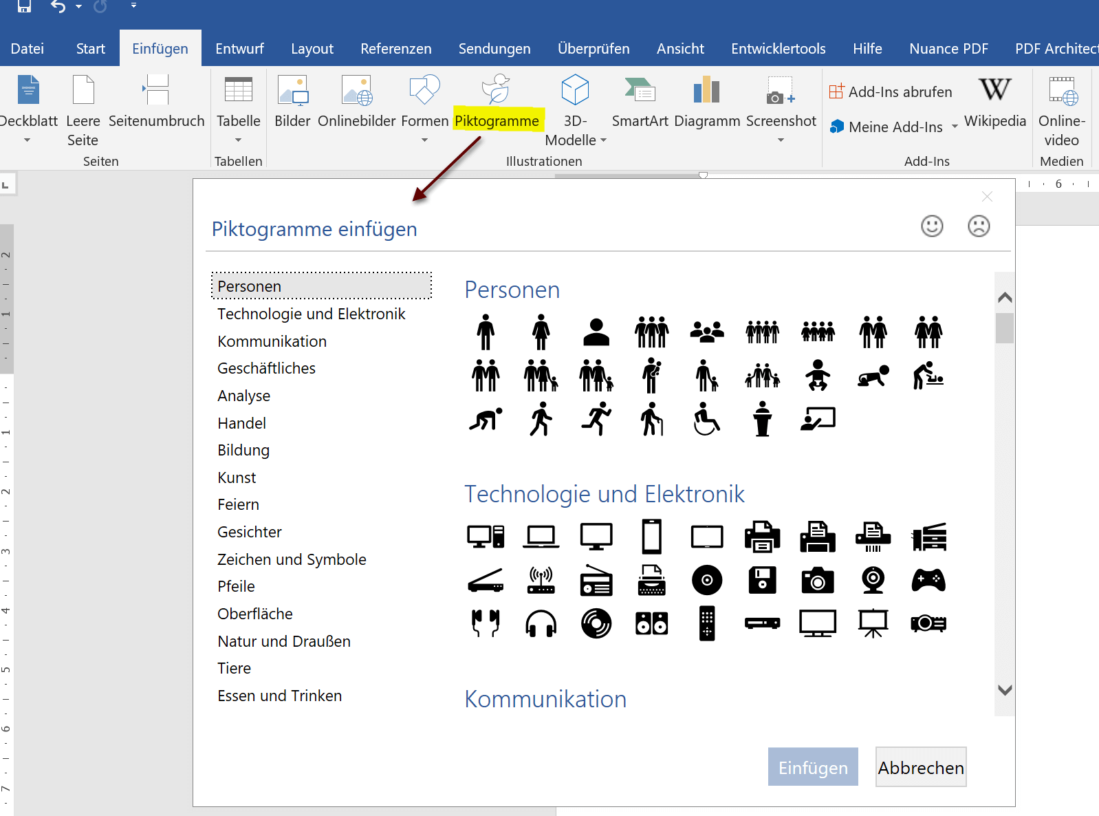 Word 2019 Piktogramme einfügen