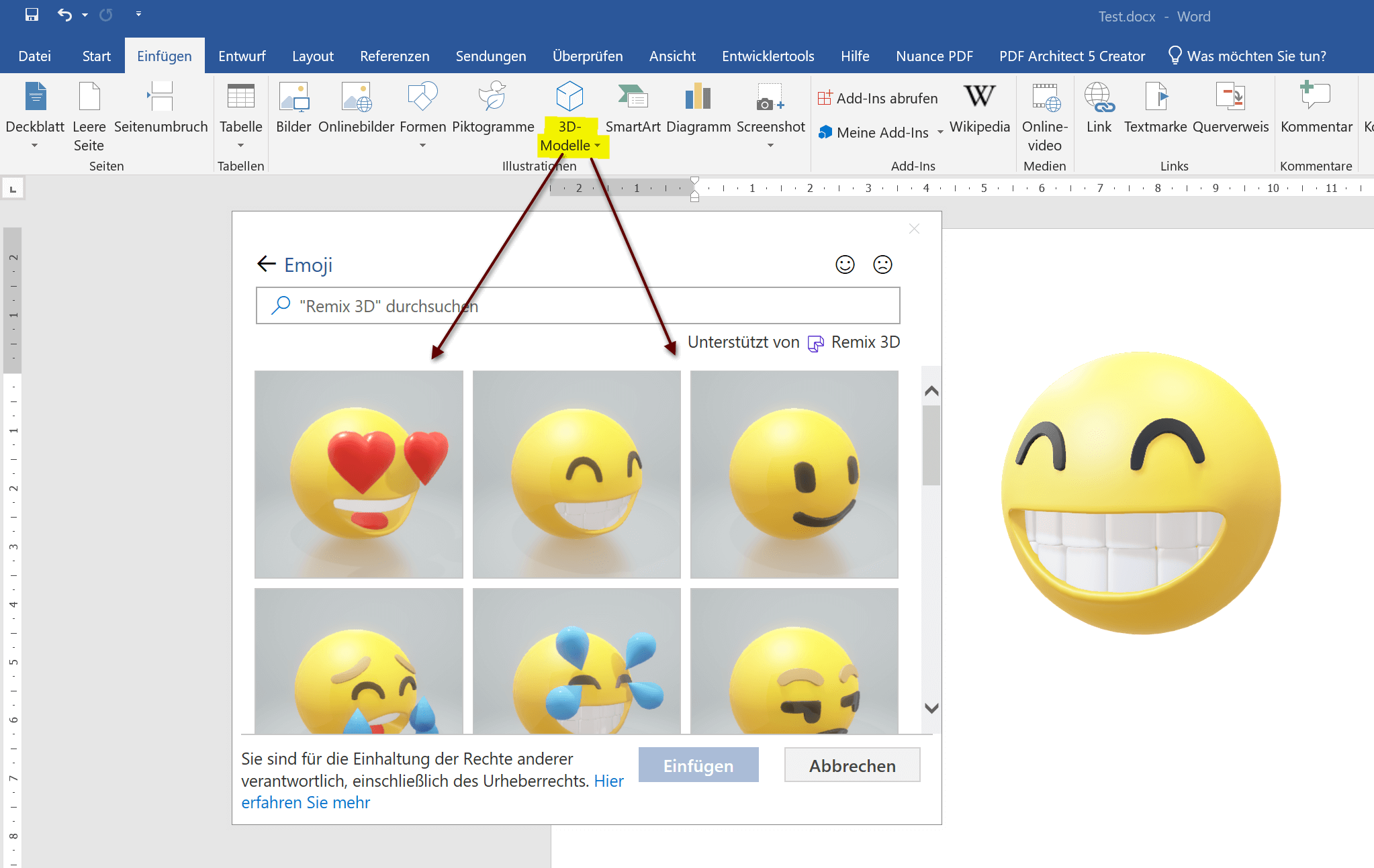 Word 2019 3-D Modelle