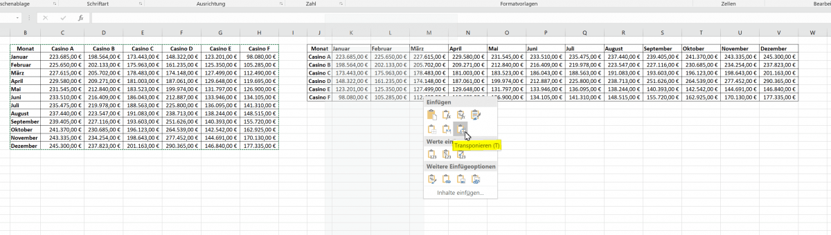 8.Excel Tabelle transponieren
