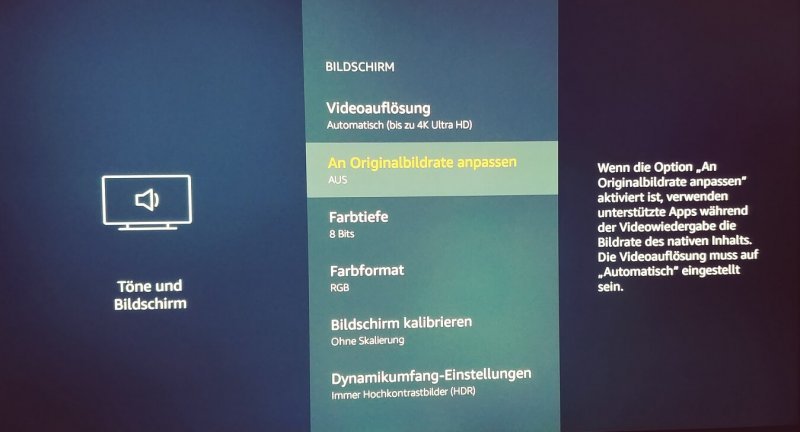 Amazon 4K Fire TV Stick HDR Einstellungen