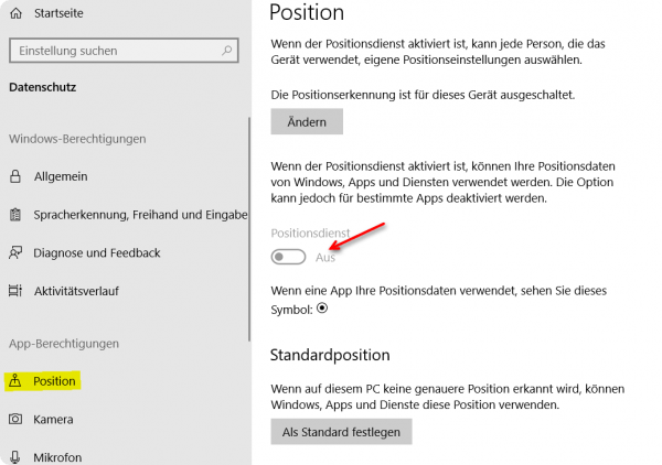 Windows 10 Positionsdienst