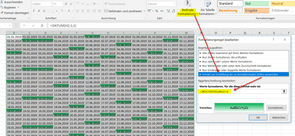 5. Excel Kalender Wochenenden formatieren Excel Kalender Wochenenden formatieren