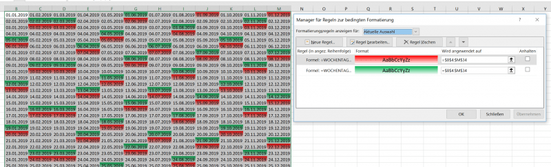 Excel Kalender Sonntage formatieren