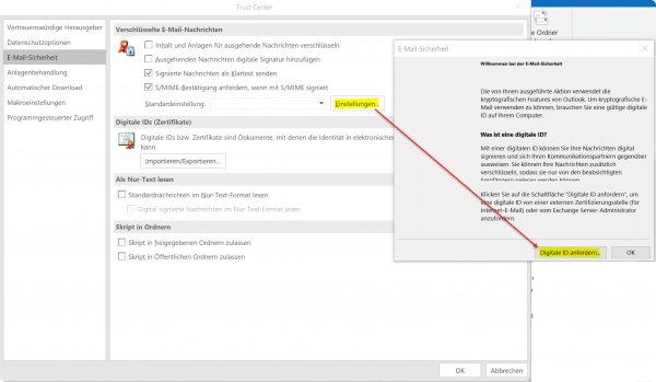 Digitale ID in Outlook anfordern