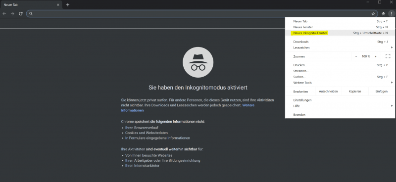 Inkognito Modus Google Chrome