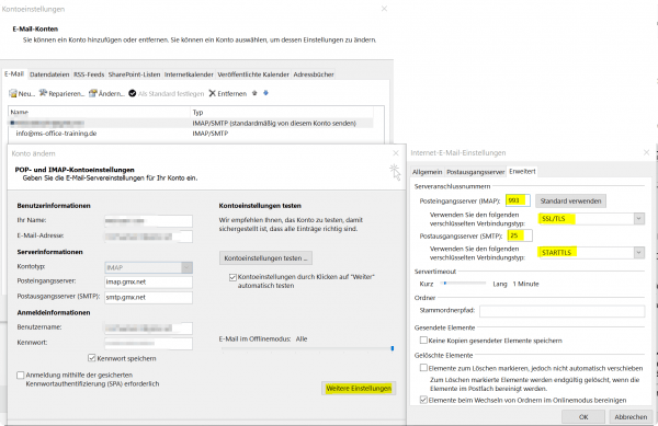 SSL E-Mail Verbindung in Outlook