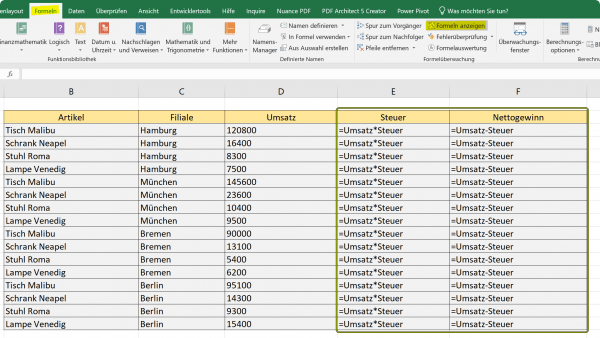 Formeln in Excel anzeigen lassen