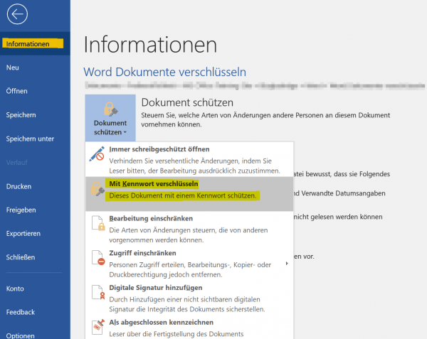 Word Dokument Passwortschutz