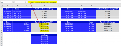 Funktion Arbeitstag INTL in Excel