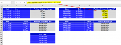 Funktion Nettoarbeitstage INTL in Excel