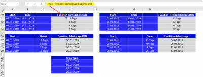 Funktion Nettoarbeitstage in Excel