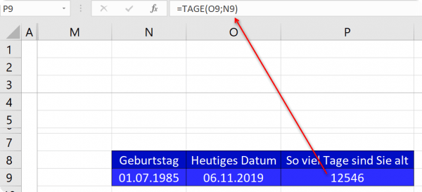 Wie alt bin ich in Tagen in Excel