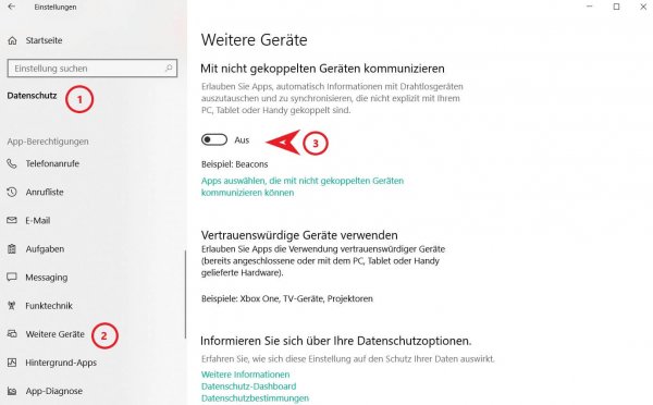 Windows 10 Kommunikation mit nicht gekoppelten Geraeten unterbinden
