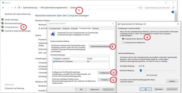 Windows 10 Wiederherstellungspunkt setzen