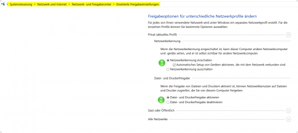 Netzwerk und Freigabecenter Windows 10