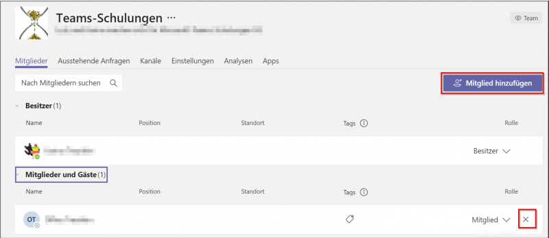 Entfernen von Mitgliedern in Microsoft Teams