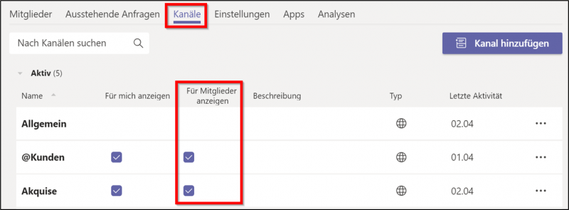 Mitglieder anzeigen in Microsoft Teams