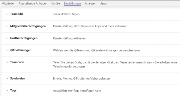 Teamverwaltung in Microsoft Teams