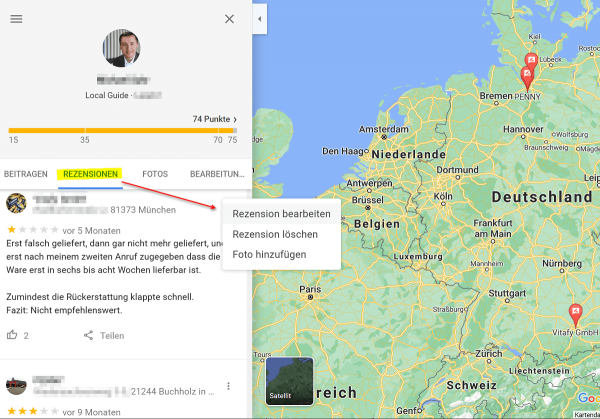 Google Rezensionen bearbeiten oder loeschen