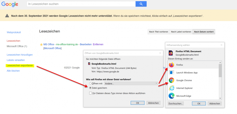 Google Bookmarks exportieren