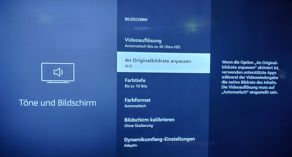 4K Fire TV MAX - Bildeinstellungen