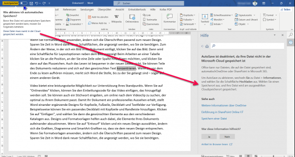 Word 2021 - AutoSpeichern - OneDrive