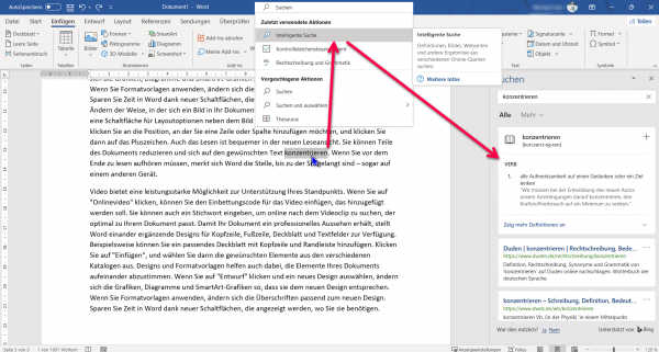 Word 2021 - Intelligente Suche