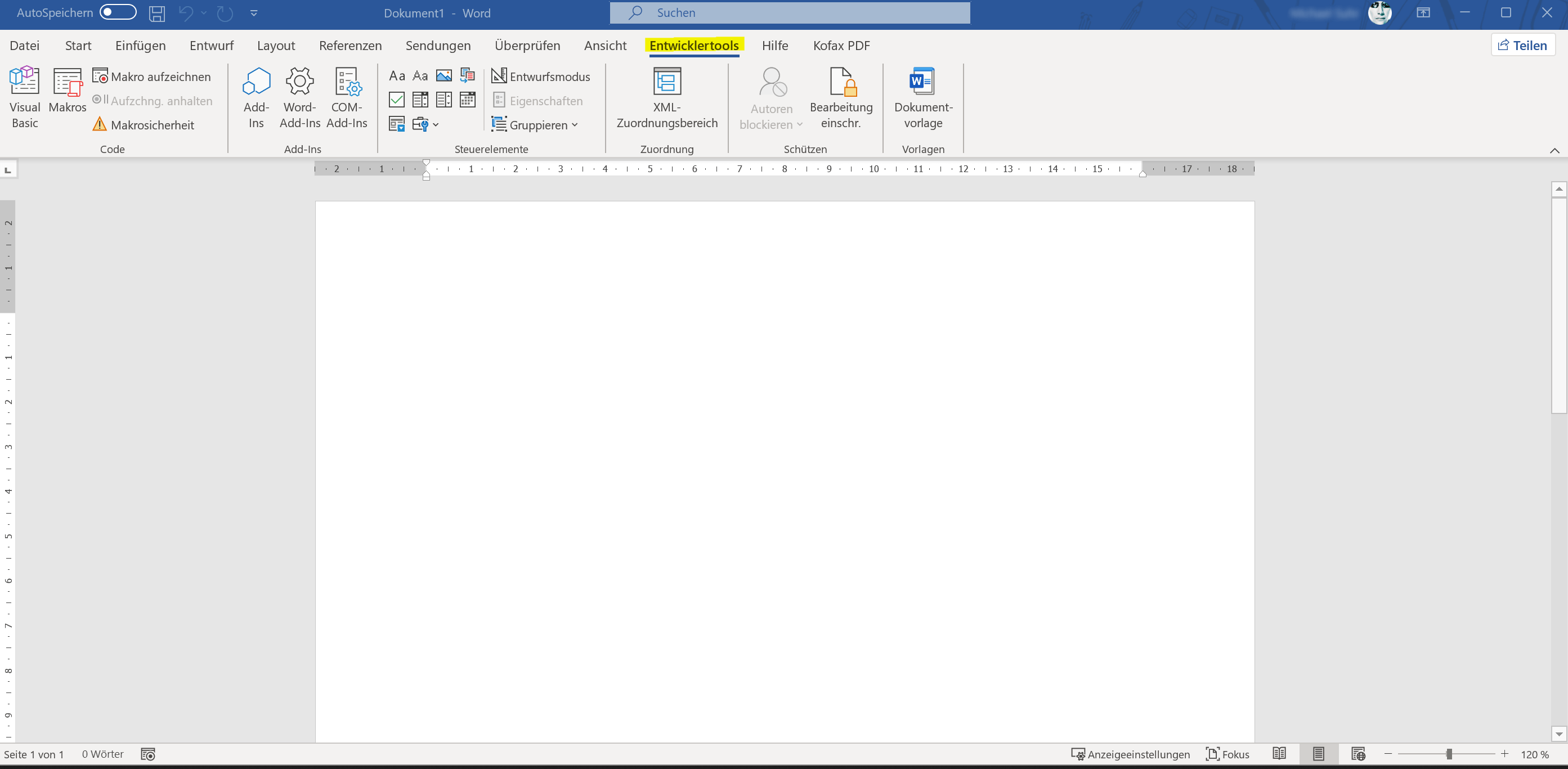 Word 2021 - Register Entwicklertools