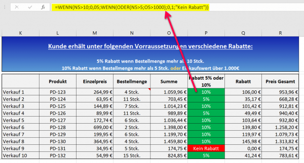 WENN-ODER-Funktion in Excel