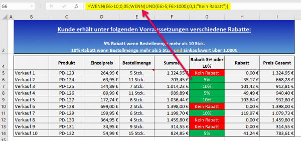 WENN-UND-Funktion in Excel