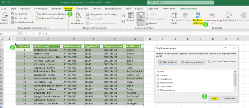 Doppelte Eintraege in Excel nicht erkannt