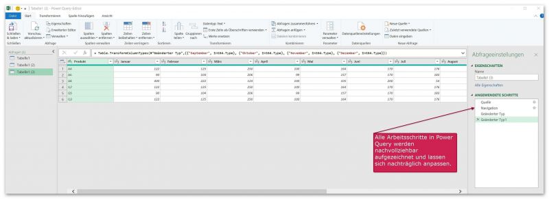 Power Query - Arbeitsschritte
