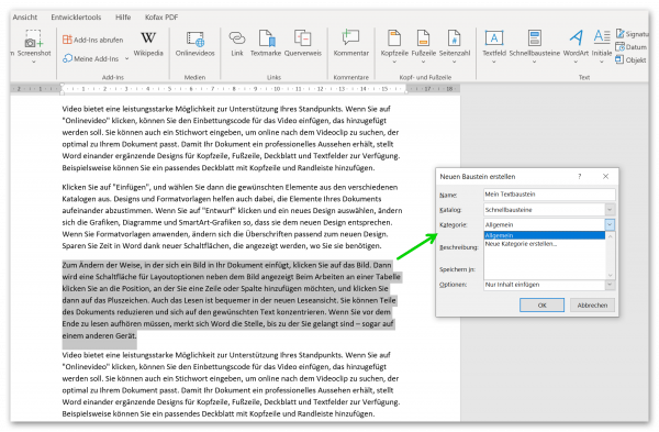Eigene Textbausteine in Word Abb.2