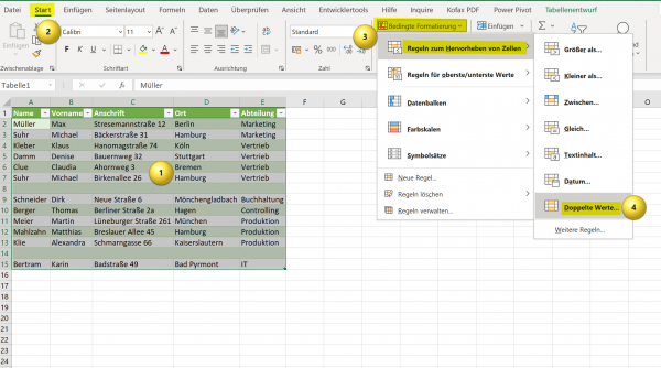 Duplikate in Excel entfernen-Option 2
