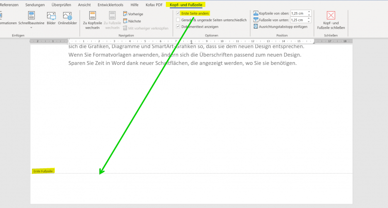 Fusszeile erste Seite anders in Word