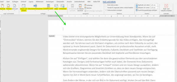 Kopfzeile in Word Bilder einfuegen