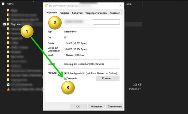 Ordner in Windows ausblenden