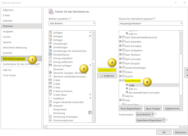 Entwicklertools in Office aktivieren