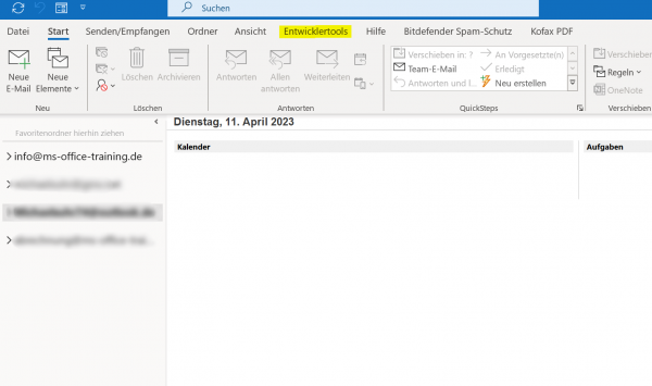 Entwicklertools in Outlook