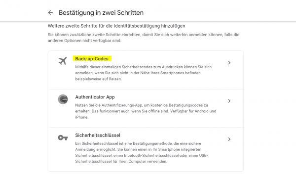 Google Backup Code einrichten Abb.2