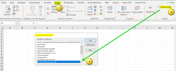 Zufallszahlen in Excel mit Datenanalyse Abb.1