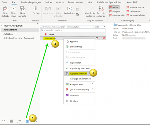 Aufgaben in Outlook zuweisen