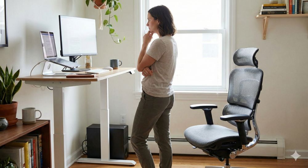Stehschreibtisch vs. Ergonomischer Stuhl Stehschreibtisch vs. Ergonomischer Stuhl