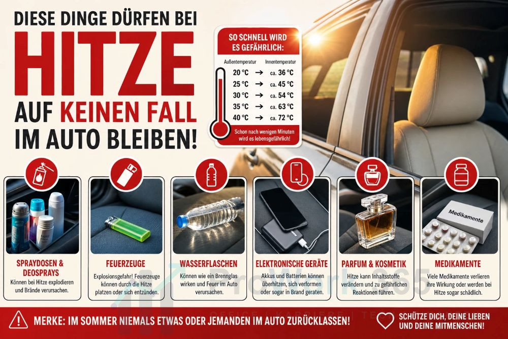 Diese Dinge dürfen bei Hitze auf keinen Fall im Auto bleiben Diese Dinge dürfen bei Hitze auf keinen Fall im Auto bleiben